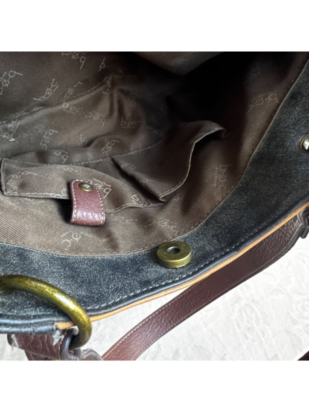 B.O.C. Two-Tone Leather Shoulder Tote Bag Front Zipper Pocket & Dual Handles - Picture 7 of 8